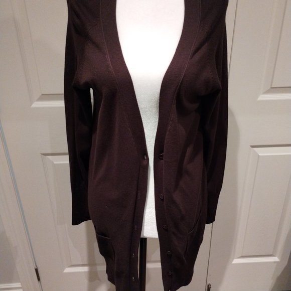 Long Brown Buttoned Cardigan by Joseph A MEDIUM V-Neck NEW!! - Picture 1 of 7